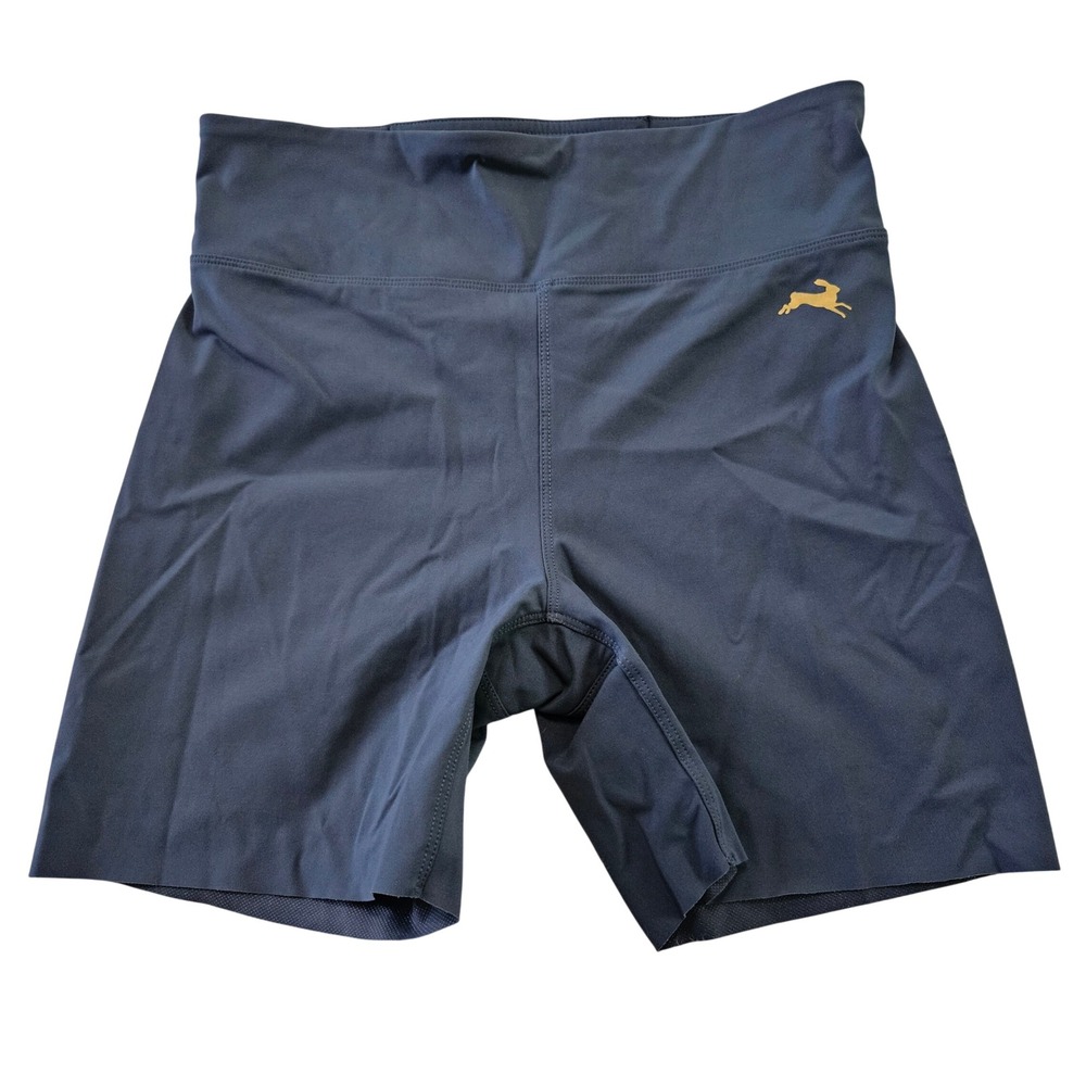 Tracksmith Allston Running Shorts Womens Navy Blue Gold Hare Logo 5 Inch Sz S